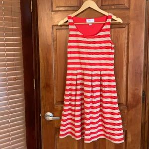 Elle coral and cream eyelet midi dress